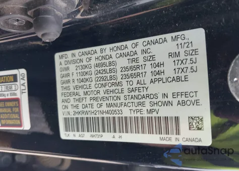 2022 Honda Cr-V 2Wd Lx z USA, uszkodzony, nr VIN 2HKRW1H21NH400533